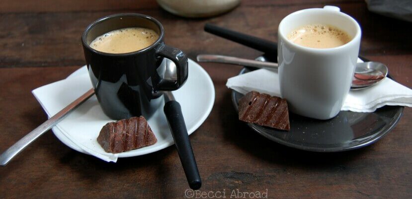 Two expresso shots of strong Cuban coffee. When visiting you shouldn't miss out on tasting a traditional Cuban coffee, a cafecito.