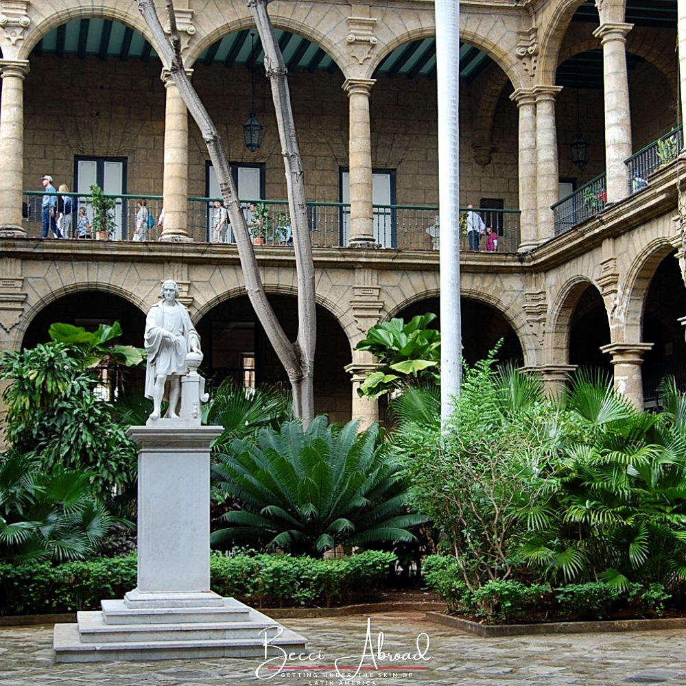 A historical square in Havana Vieja surrounding with plants