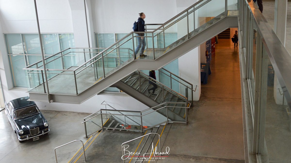 Student walking the halls of Universidad Torcuato di Tella in Buenos Aires