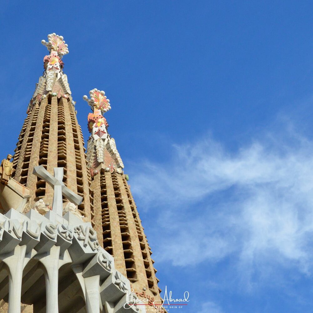 Close-up of the towers of Sagrada Familia in Barcelona