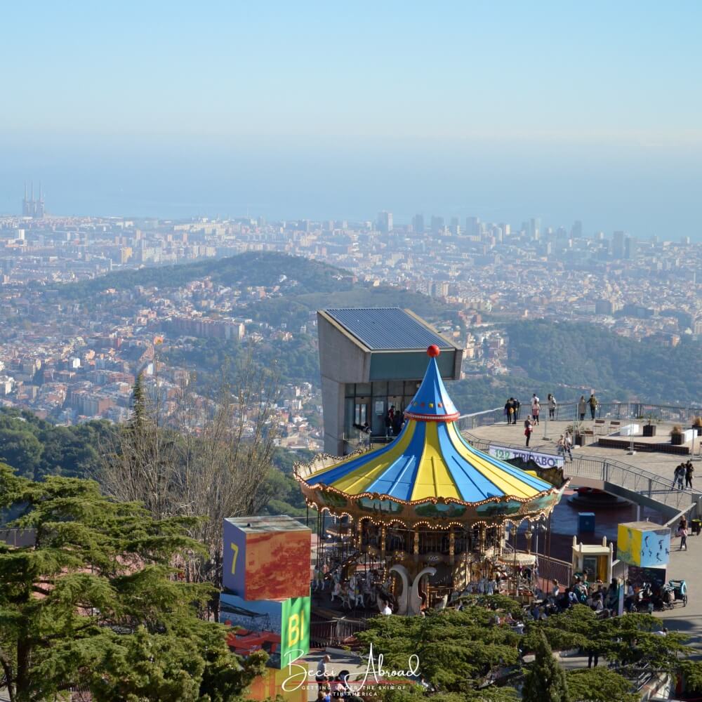 View over Barcelona from Tibidabo Mountain and the Tibidabo Amusement Park