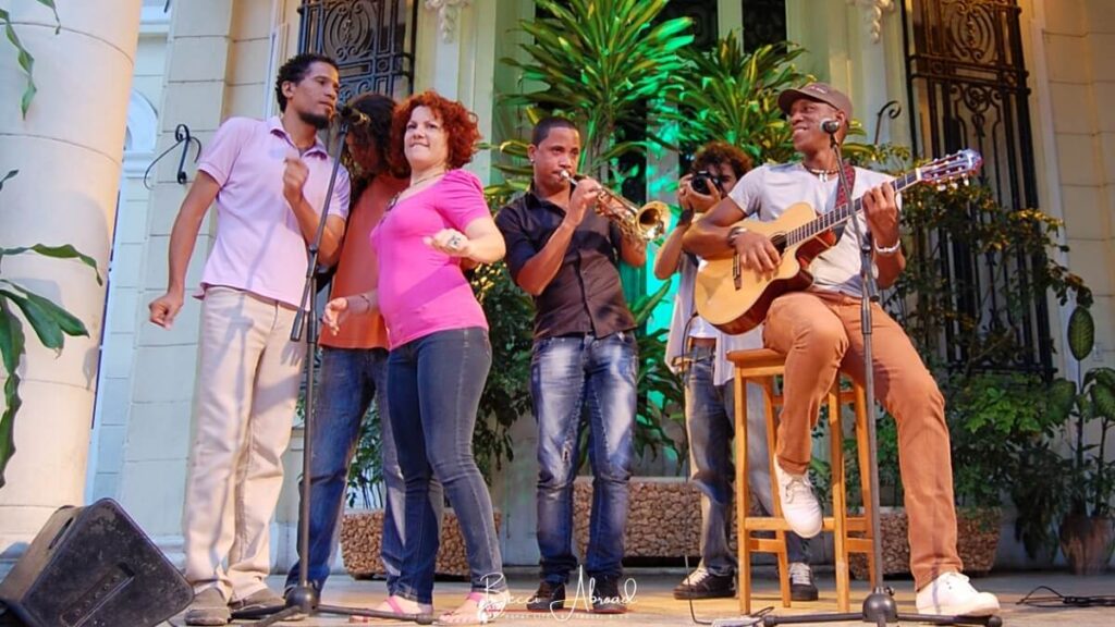 A group of Cuban musicians perform popular Cuban songs at a live concert in Havana