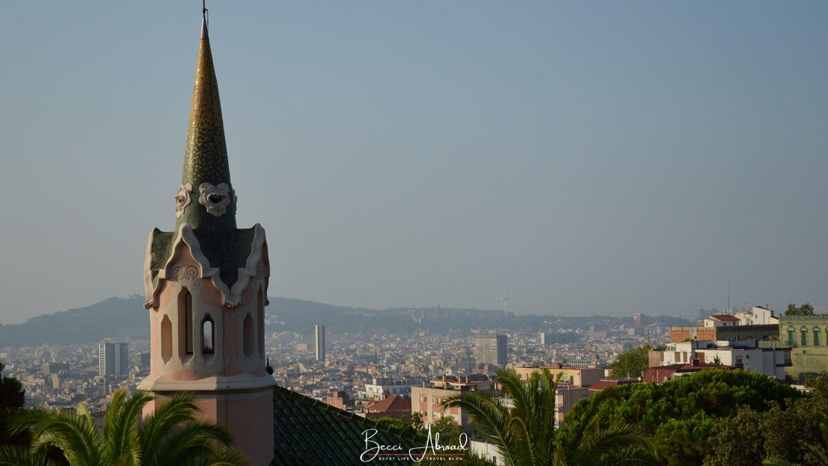 A view of the pink-walled Gaudí House Museum inside Park Güell, where the architect lived for nearly 20 years.