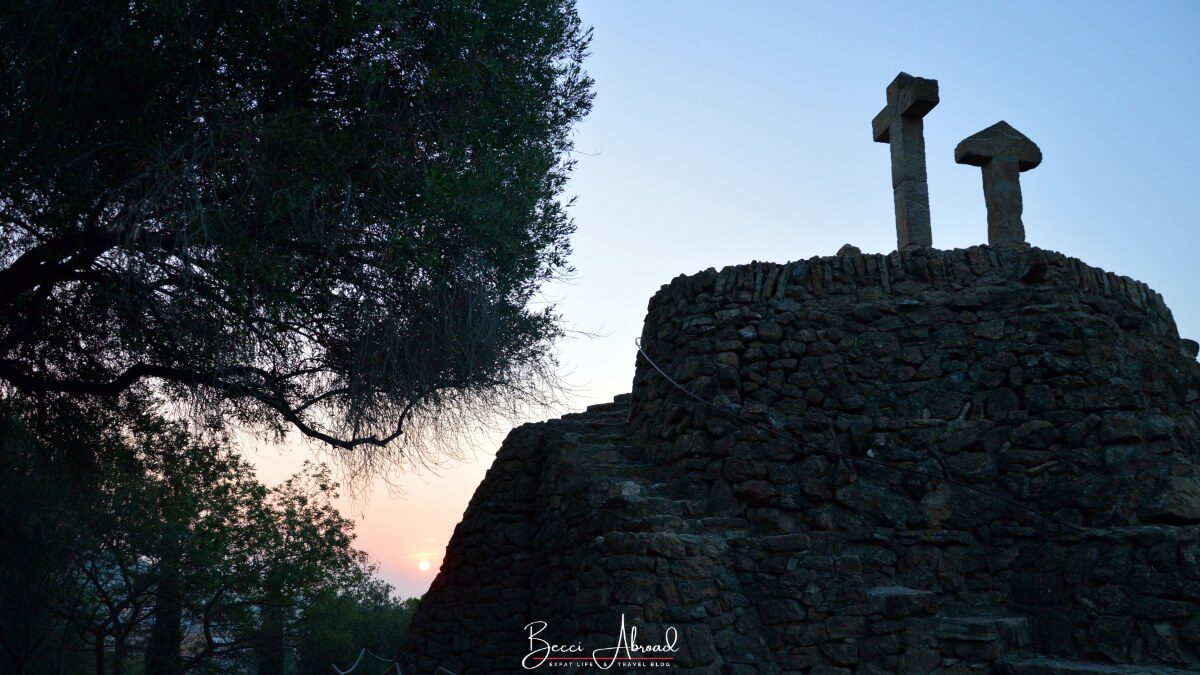 Sunset at Three Cross Hill, El Turó de les Tres Creus, in Park Güell