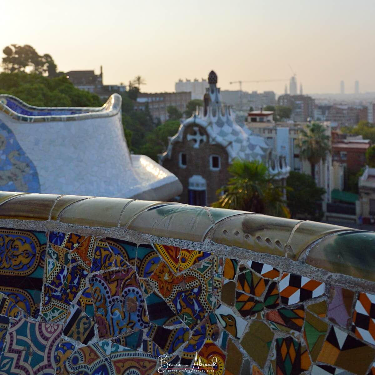 Close-up of the Serpine Bench in Park Guell