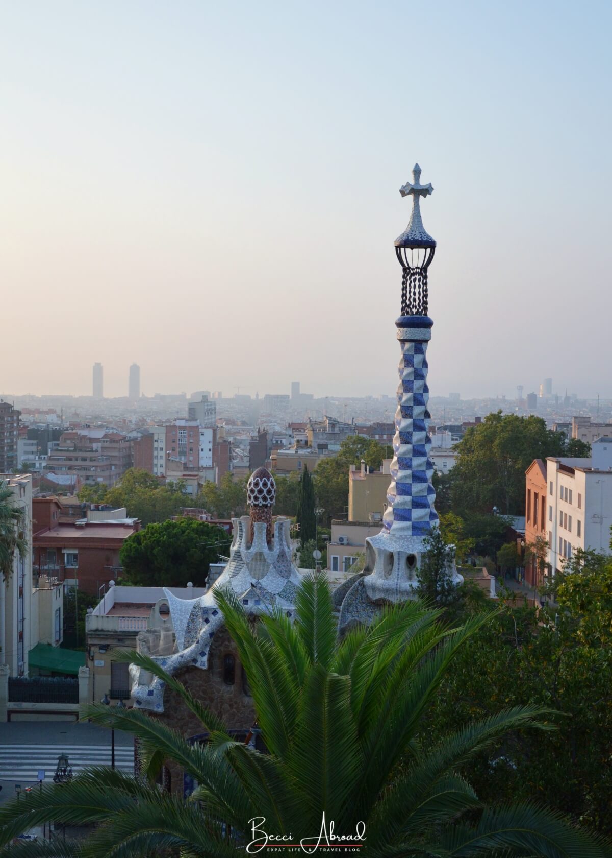 A view over Barcelona and the Porter's House in Park Guell