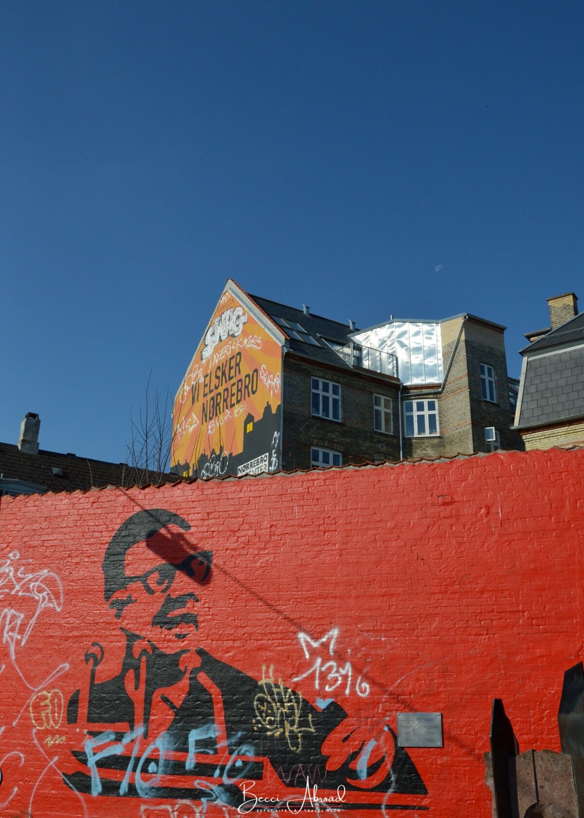 Red mural on the Red Square in Copenhagen