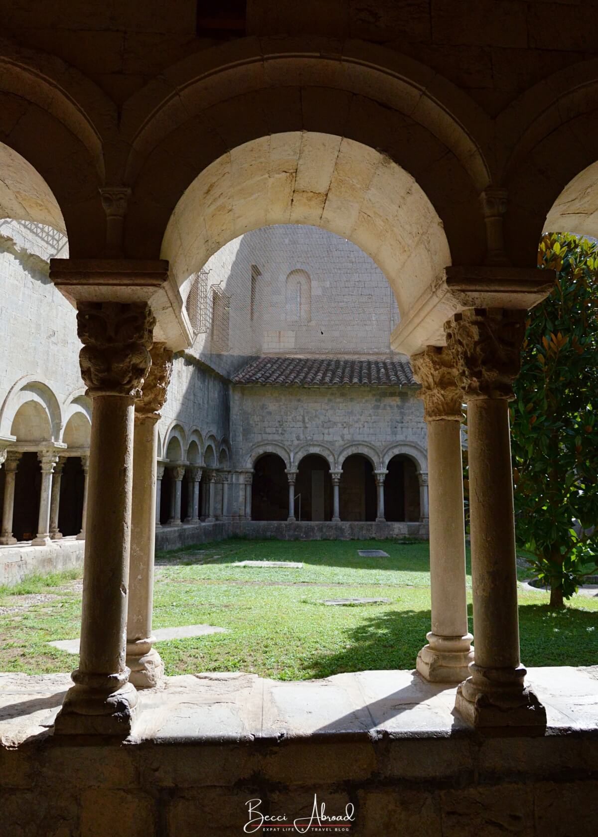 Medieval courtyard inside Girona Cathedral