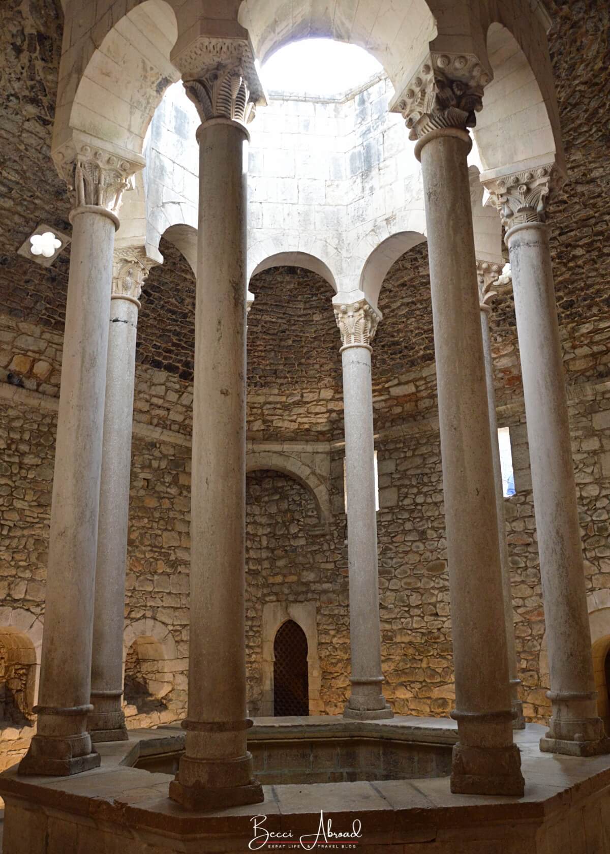 Inside the well-preserved Arab Baths of Girona with their intricate Romanesque architecture