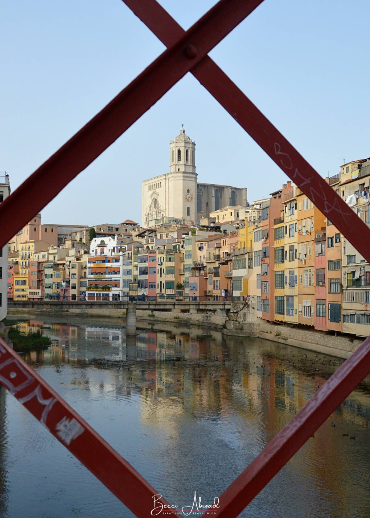 The view of Girona's Cathedral from the Eiffel Bridge