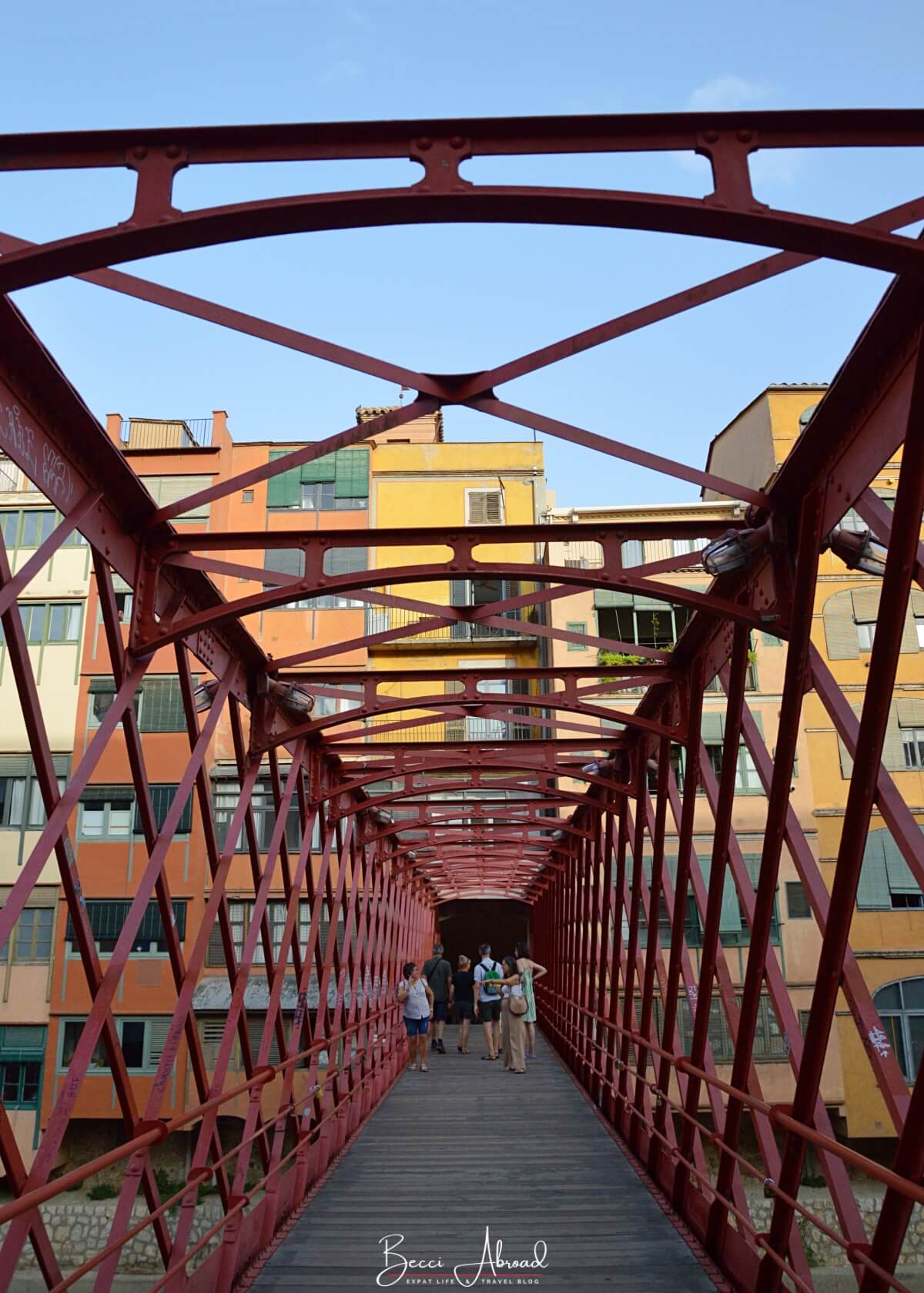 The Eiffel Bridge in Girona, designed by Gustave Eiffel, crossing the Onyar River.