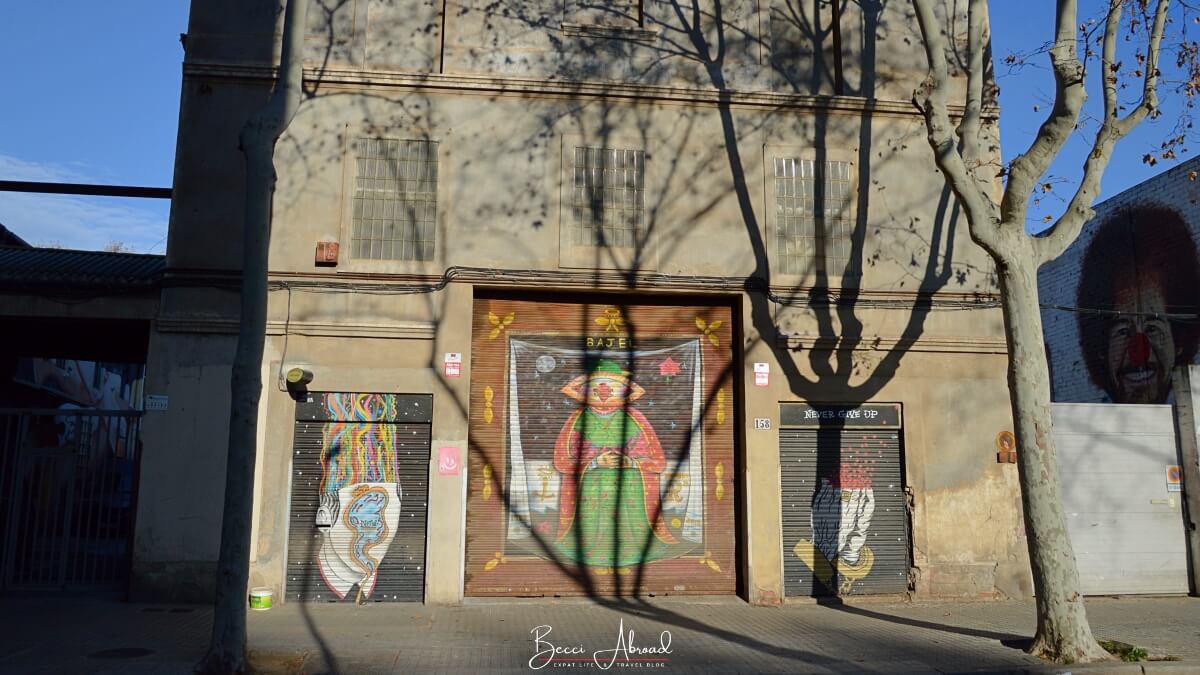 Garage doors painted with street art in Poblenou Barcelona