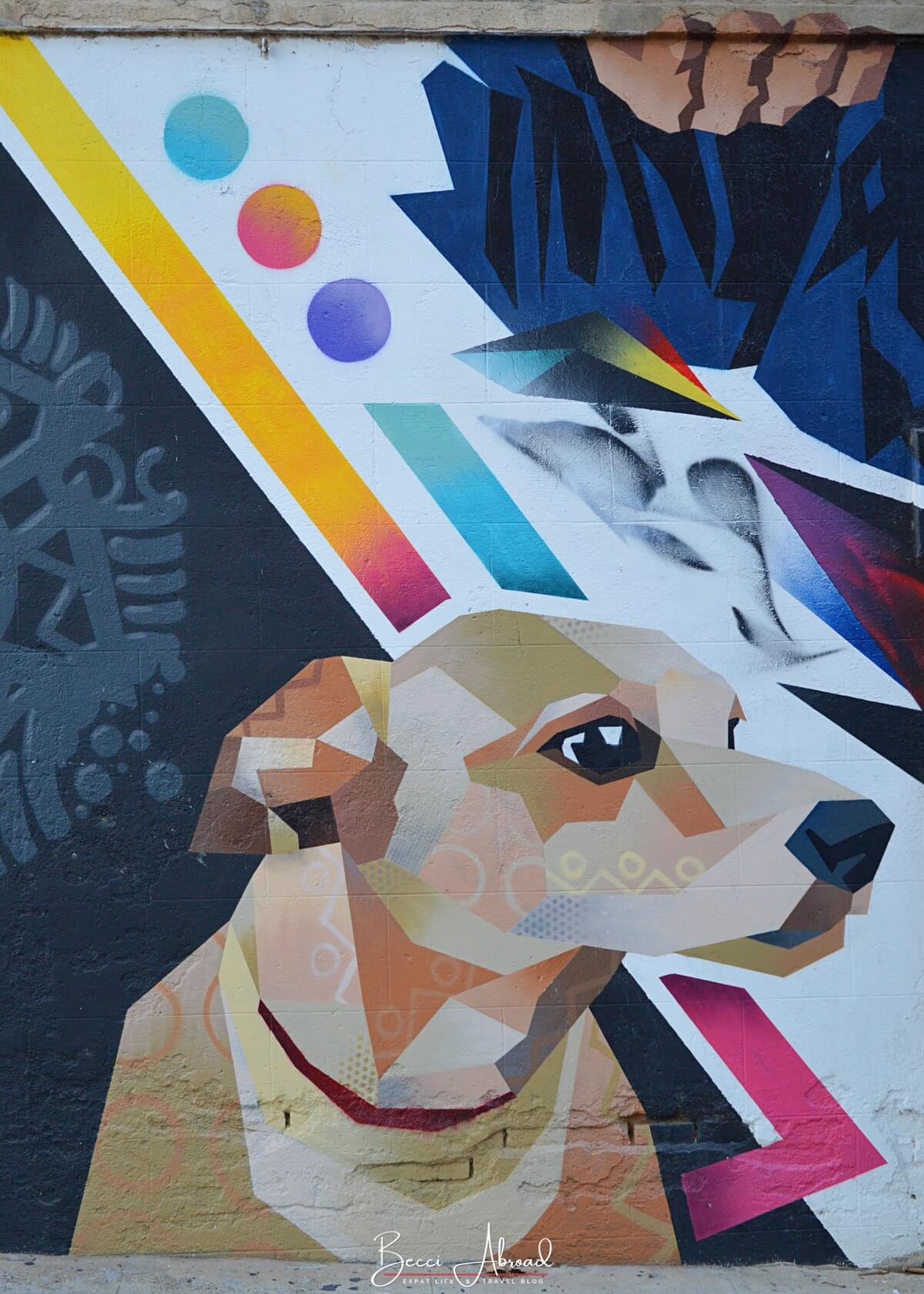 Street art mural with a dog, Poblenou Barcelona