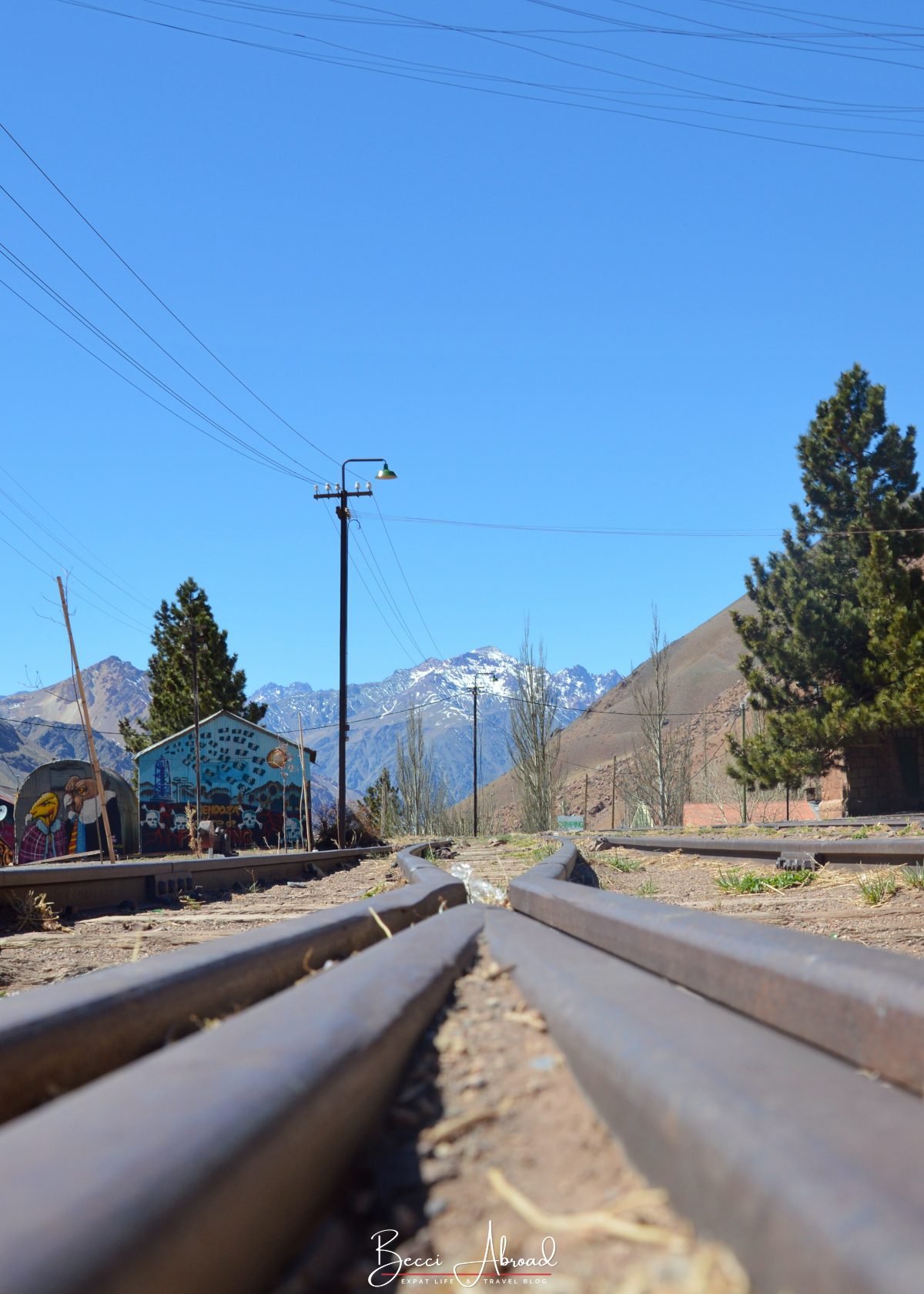 Tracks of the Transandine Railway in the Andes Mountains