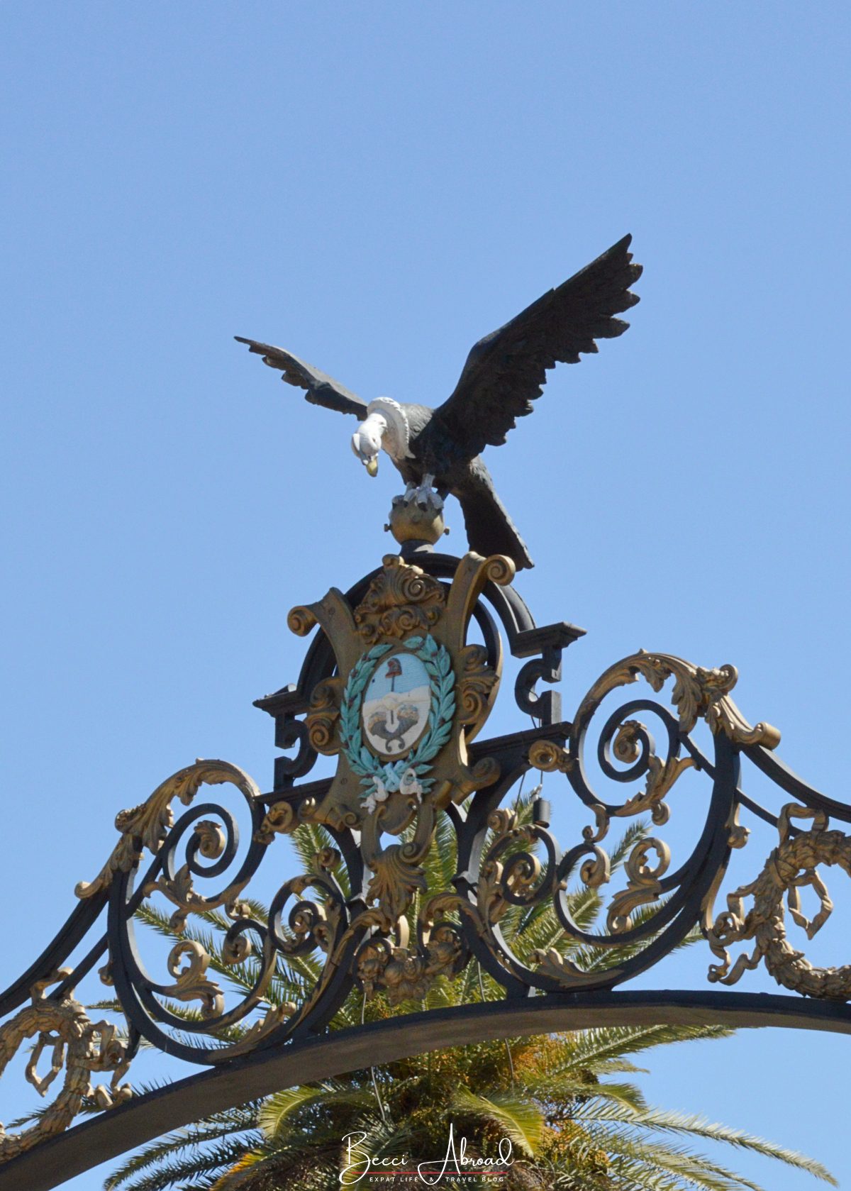 Close-up of the flying Condor on top of the Condor Gates in Mendoza, Argentina