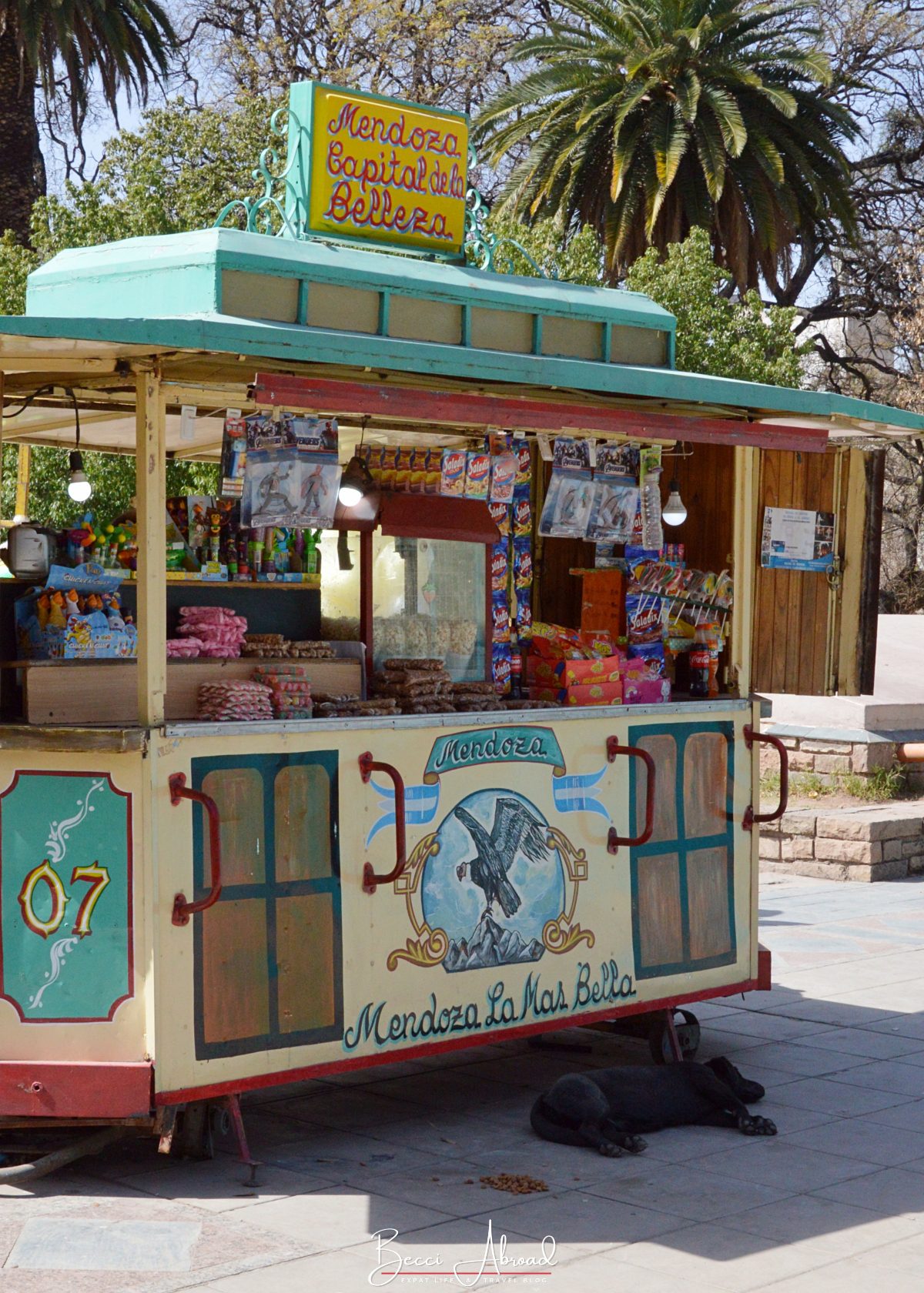 A local vendor selling from a stall on the Independence Square in Mendoza