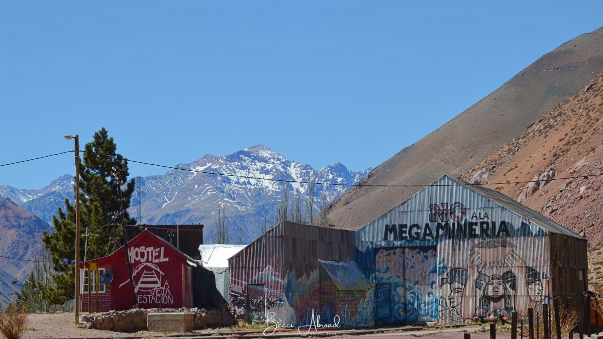 Street art on buildings in the Andes Mountains, Mendoza