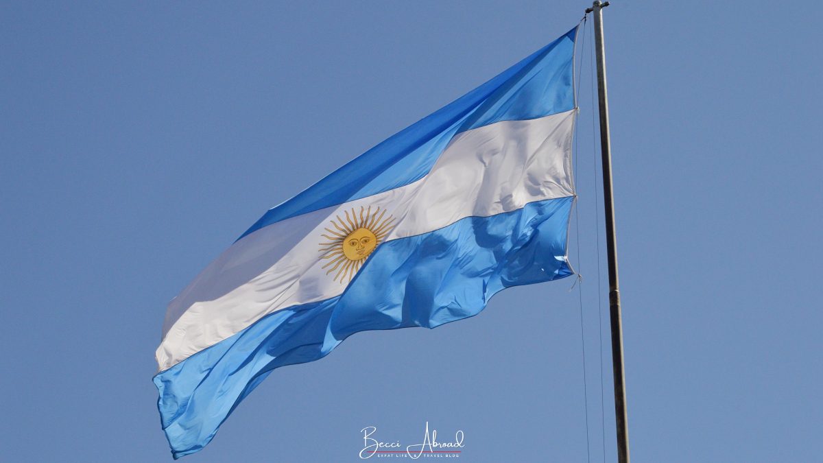 Argentine flag on Cerro de la Gloria Viewpoint - a great thing to do in Mendoza, Argentina