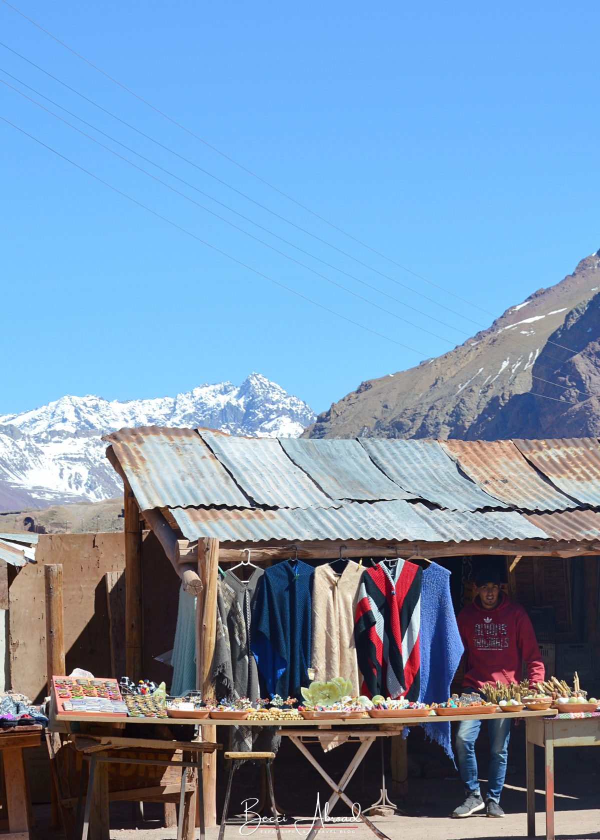 A local vendor selling handmade crafts in a Mendoza marketplace.