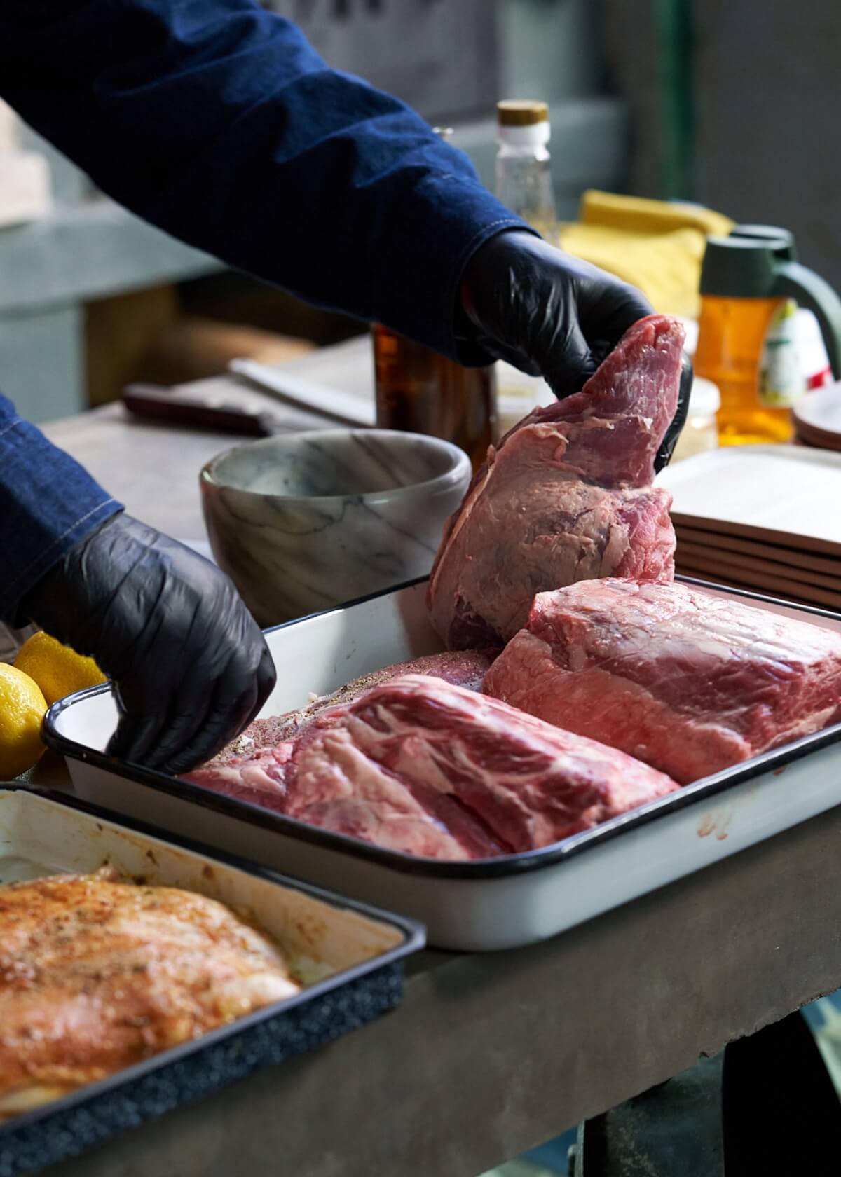 Marcelo preparing the meat for Betty & Marcelo's traditional barbecue in Buenos Aires