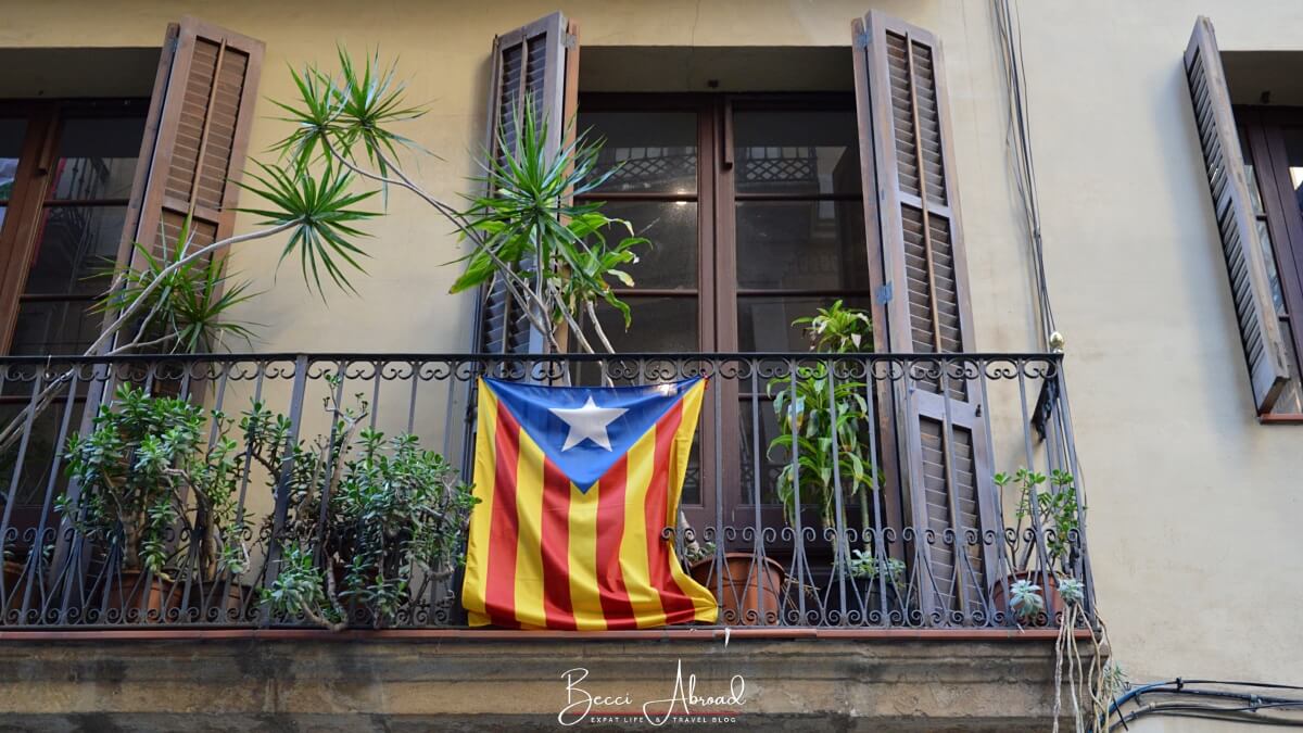 Catalan flag on a balcony in Barcelona