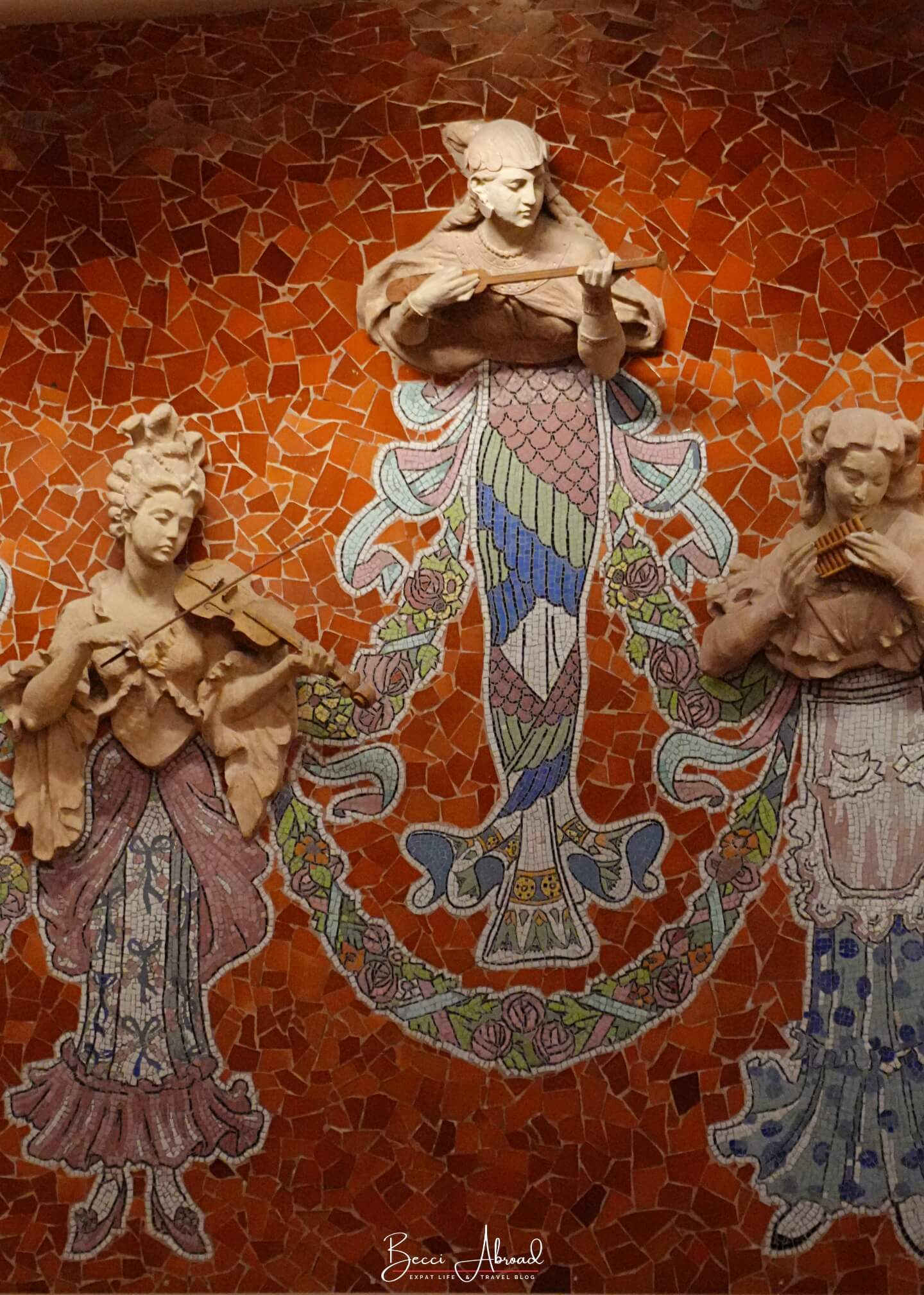 Sculptures on the stage behind Palau de la Musica Catalana in Barcelona