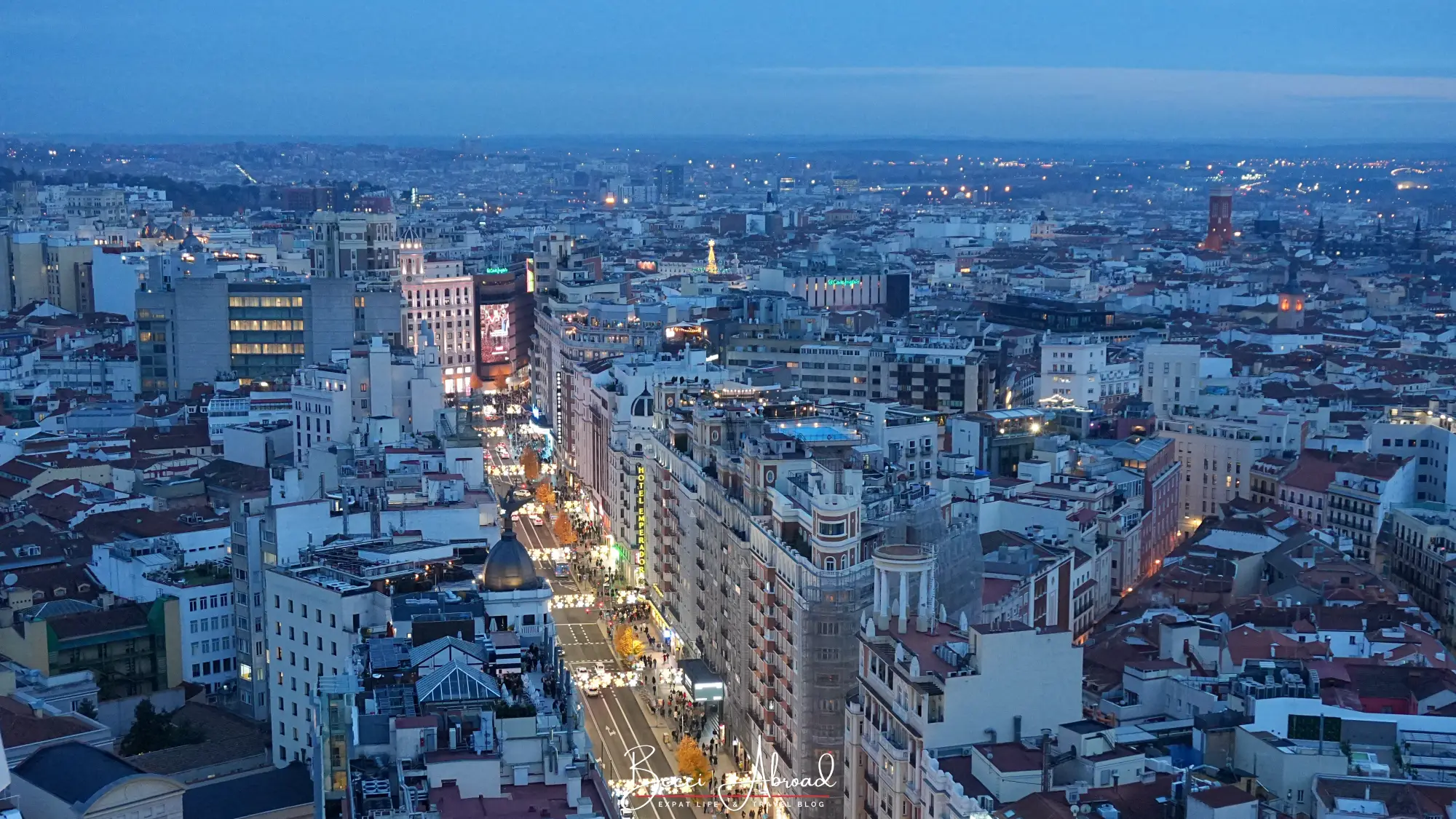 Gran Vía in Madrid lit up with Christmas lights