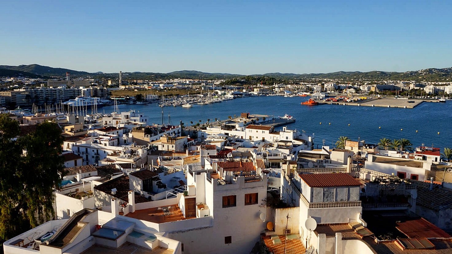 View over Ibiza Town harbor from Dalt Vila on a clear winter day