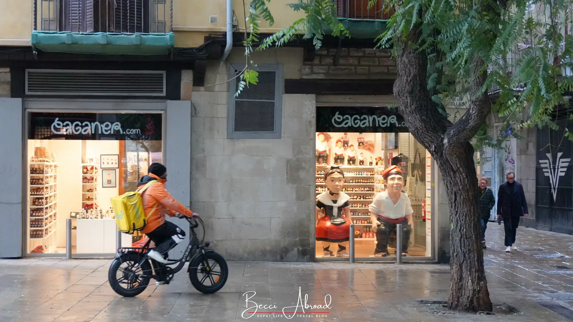 Rainy street in the El Born neighborhood of Barcelona in January