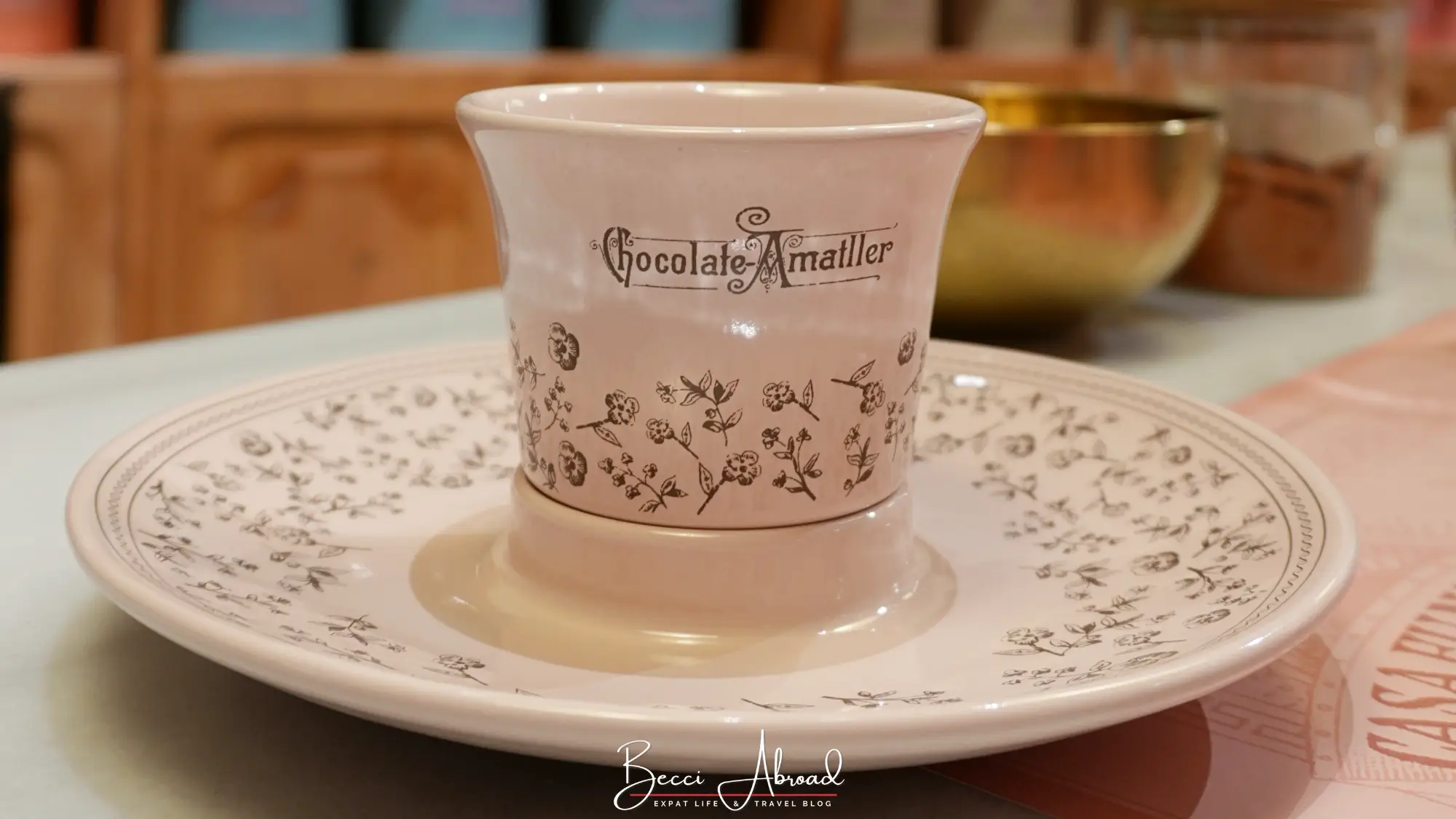 Traditional Spanish mancerina hot chocolate cup at Chocolate Amatller