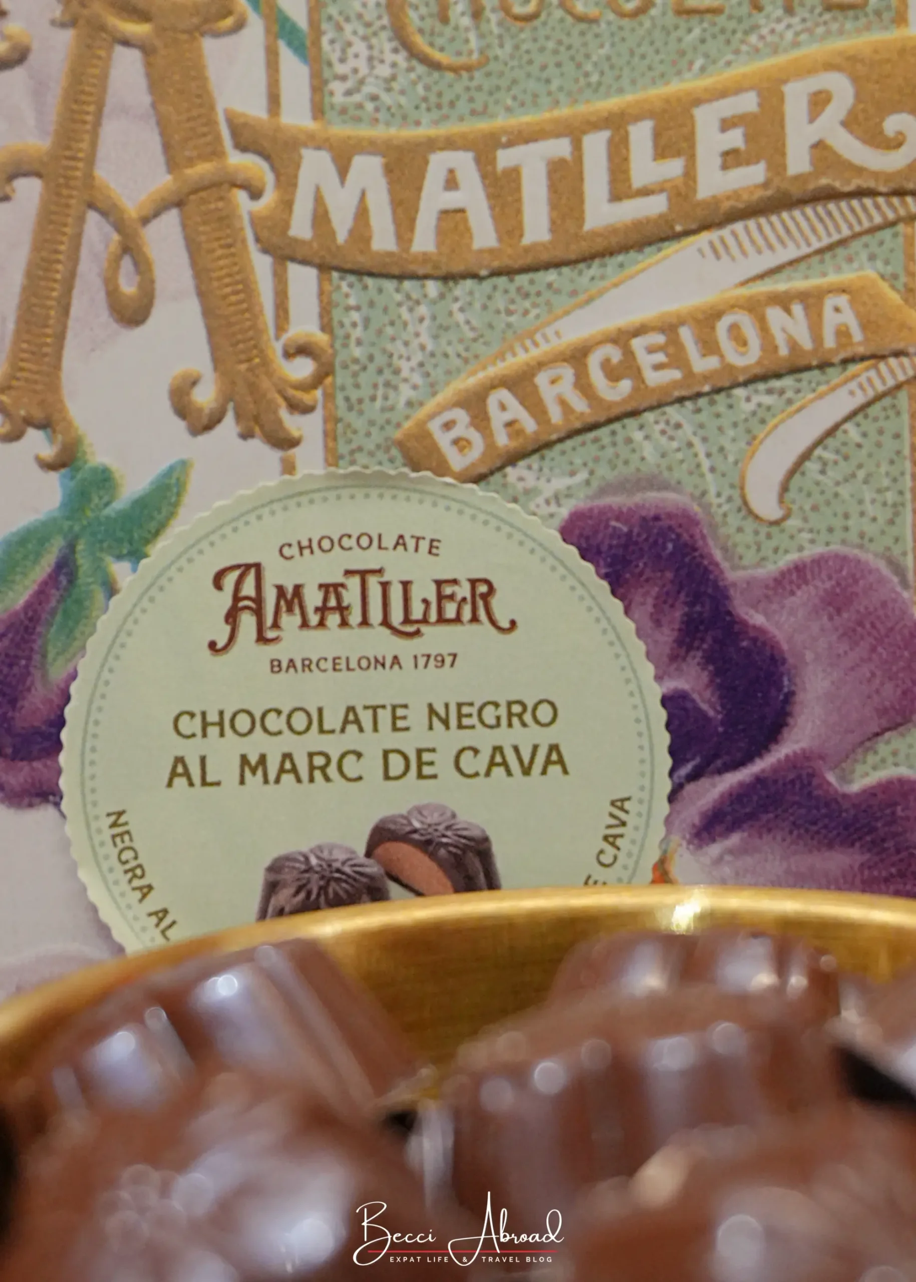 Chocolate Amatller dark chocolate with Marc de Cava, my favorite from the chocolate tasting