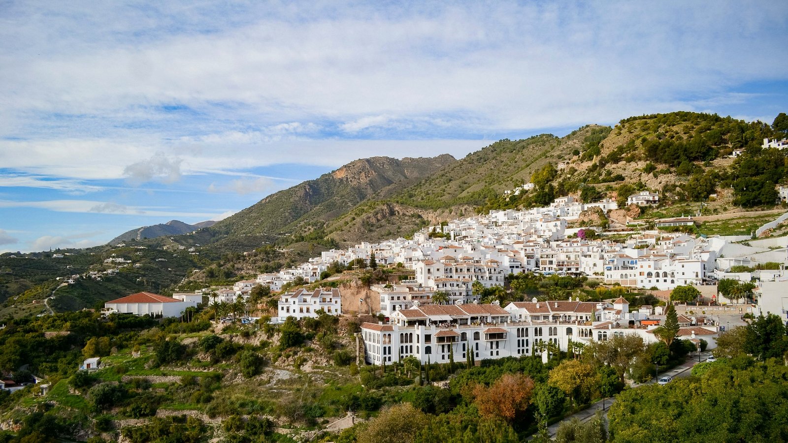 Whitewashed village of Frigiliana on the hillside above Nerja in winter