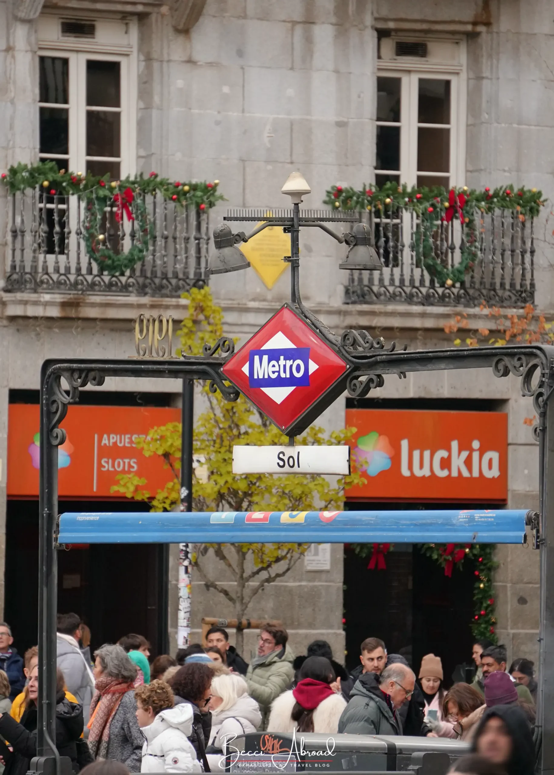 Madrid Metro sign on a winter day in the city center